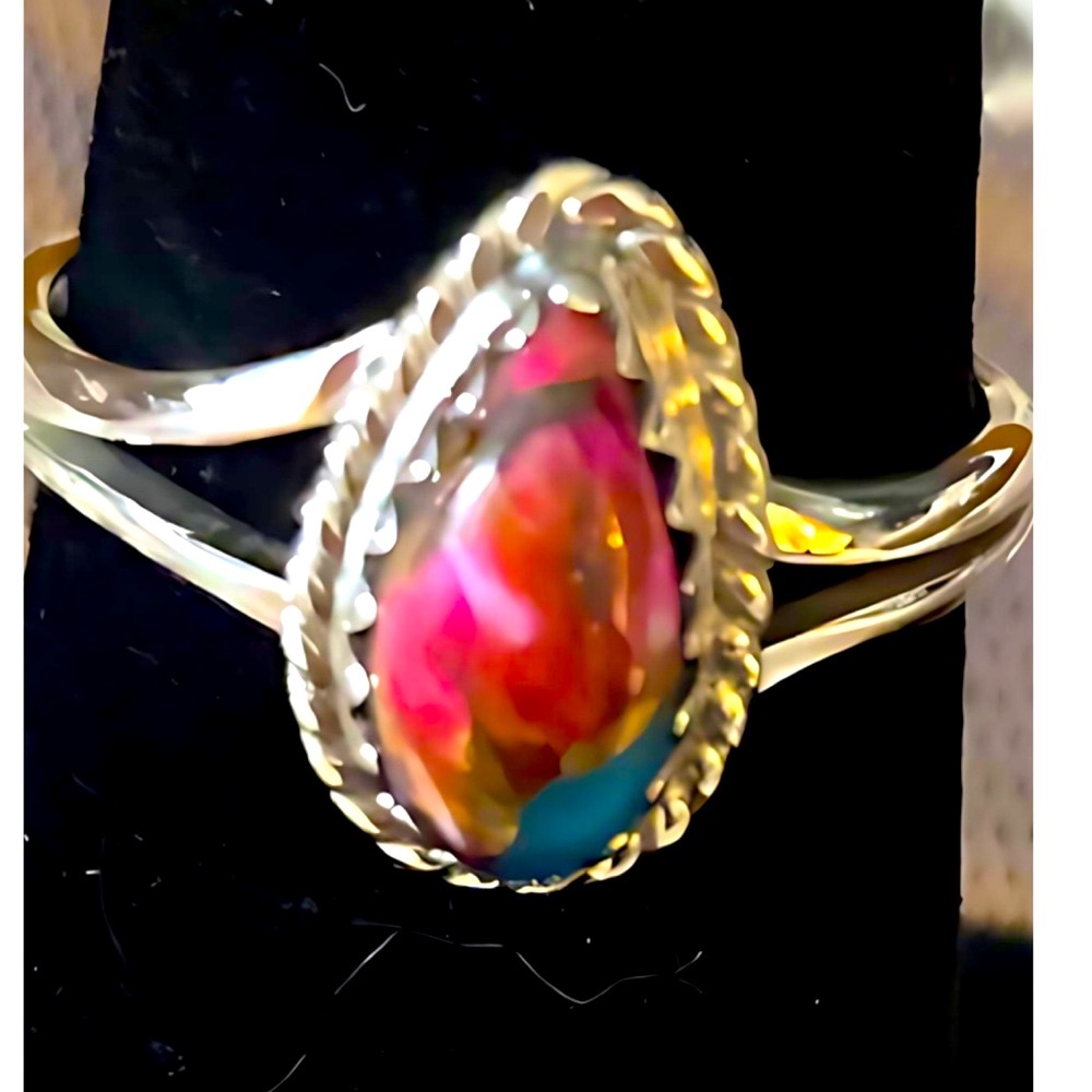 Silver And Multicolor Stone Ring - image 1